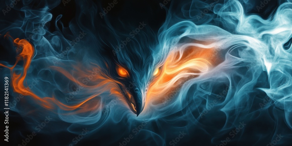 Fototapeta premium Fiery and Icy Bird Emerging from Smoke