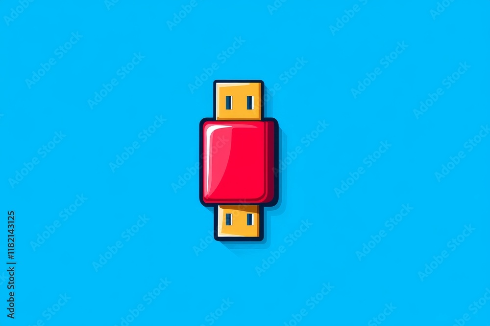 Fototapeta premium Red USB Connector Illustration - Simple, clean, modern design. Represents technology, connection, data transfer, speed, and innovation.