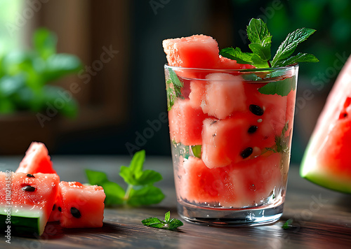 Refreshing Watermelon Cubes with Mint photo