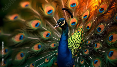 Canvas Print A collection of vibrant peacock feathers arranged in a circular pattern, display