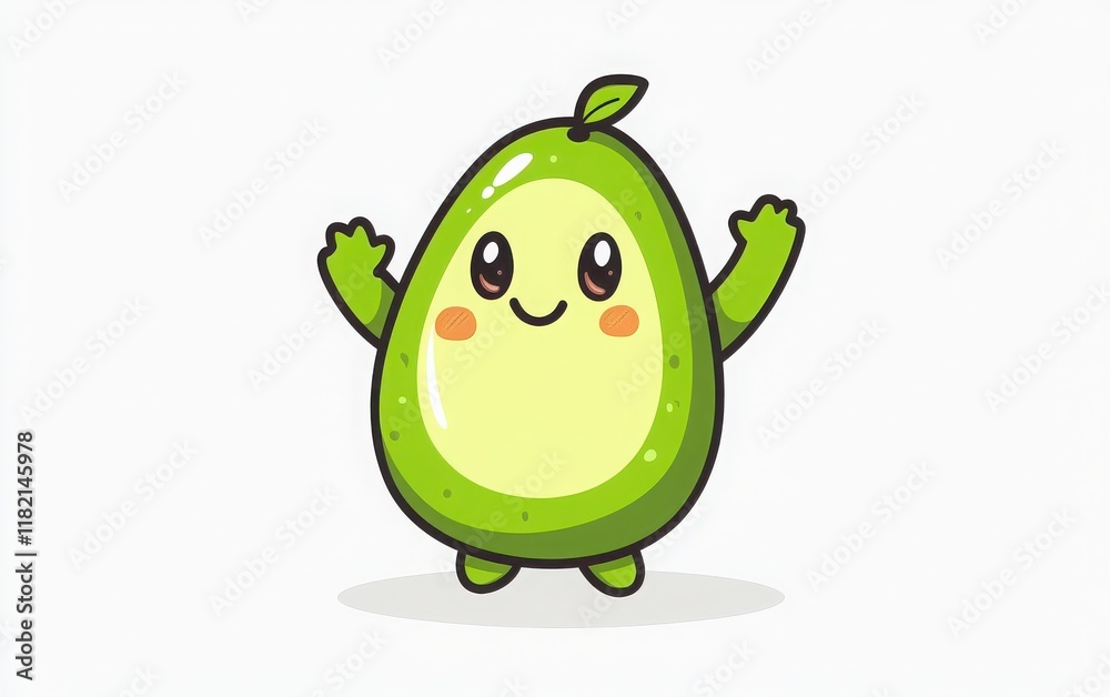 Cute avocado cartoon character in kawaii style, waving with simple lines and shapes, vector graphic on a white background. Cute avocado cartoon character in kawaii style, waving with simple lines and shapes, vector graphic on a white background.