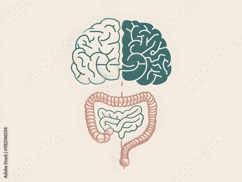 Brain connected to intestines representing gut-brain axis
