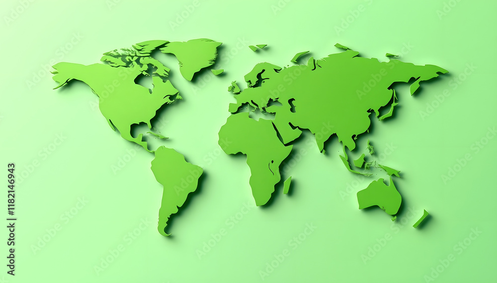 3D Green World Map on Green Background: Eco Concept
3D Green World Map on Green Background: Eco Concept