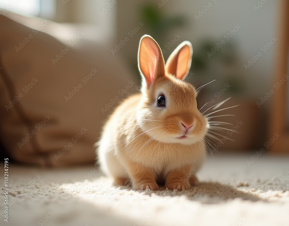 Naklejka premium white rabbit on the floor
