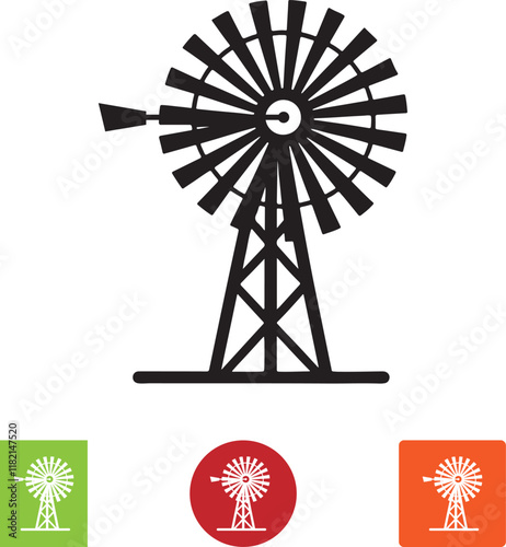 Silhouette of water pump windmill vector with isolated on white background 
