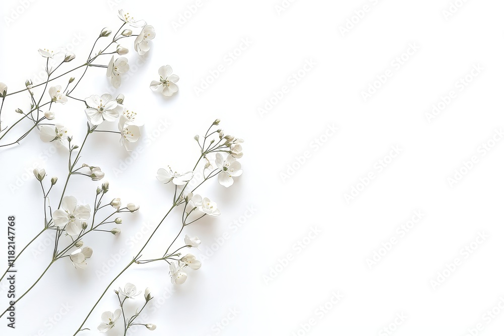 Simplistic and Elegant Wildflower Arrangement with Forget-Me-Not Blooms on White Background Simplistic and Elegant Wildflower Arrangement with Forget-Me-Not Blooms on White Background