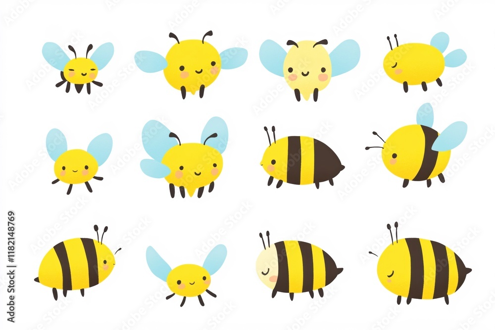 Cute Cartoon Bees in Various Poses and Expressions for Playful Designs Cute Cartoon Bees in Various Poses and Expressions for Playful Designs