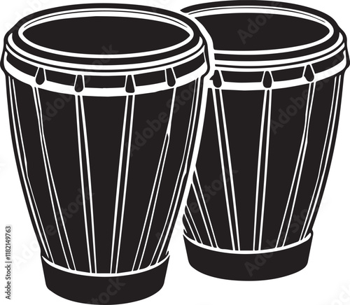 djembe drum, Timbales drum musical instrument silhouette vector isolated on white background