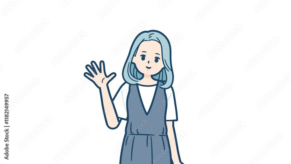 Jumper dress woman_Smile and waving hello_with alpha channel Jumper dress woman_Smile and waving hello_with alpha channel