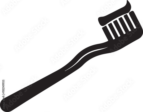 toothbrush with toothpaste, Tooth brush with toothpaste icon flat silhouette vector isolated on white background.