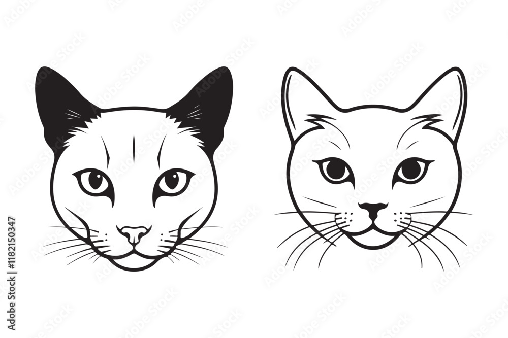 Fototapeta premium Minimalist Cat Head Line Art Illustration for Graphic Design