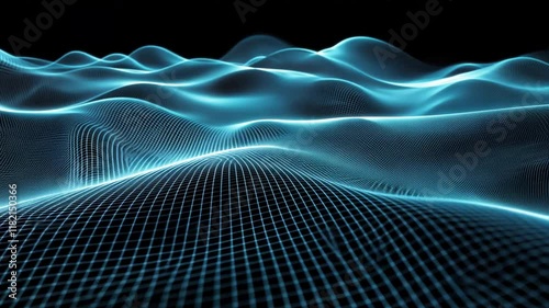 Wallpaper Mural Futuristic digital waves and blue mesh create abstract landscape of flowing lines and curves, evoking depth and movement in mesmerizing visual experience. Torontodigital.ca