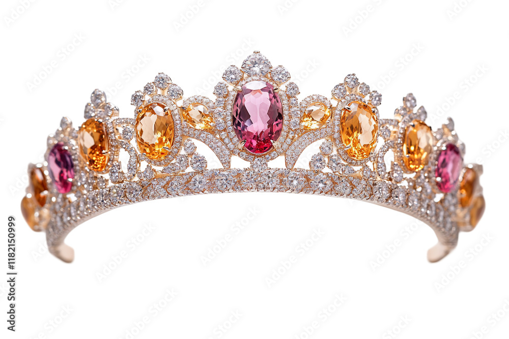 A stunning headpiece featuring a unique blend of pink and orange A stunning headpiece featuring a unique blend of pink and orange