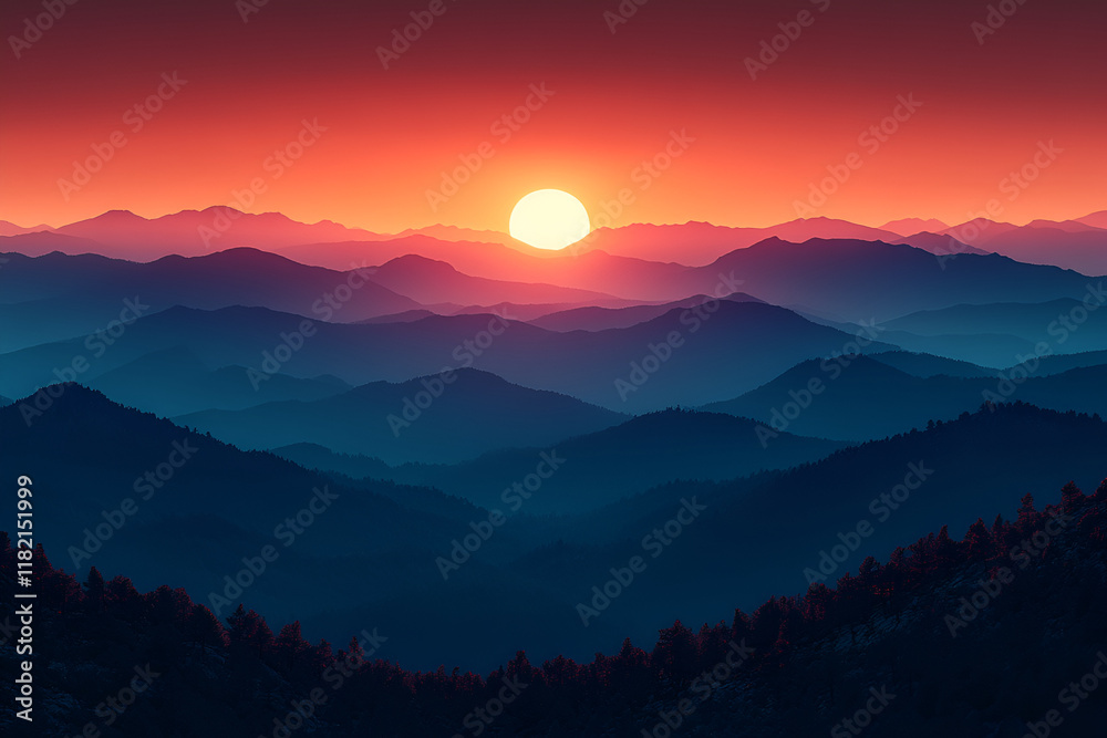 Obraz premium beautiful sunrise casts golden light over serene mountain ranges, creating tranquil atmosphere