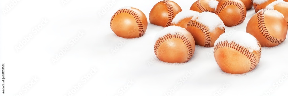 Snow Covered Tan Baseballs - Winter sports, baseballs in snow,  leisure, cold weather, snowy landscape.