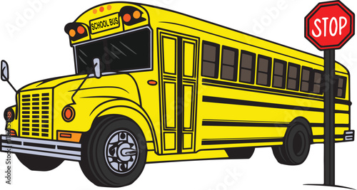 Back to School Bus, Yellow classic school bus.  American education. School Bus vector on white background.