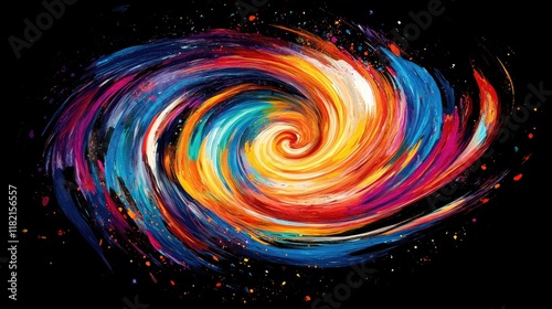 Abstract swirl of vibrant colors, featuring shades of yellow, orange, red, blue, and purple.