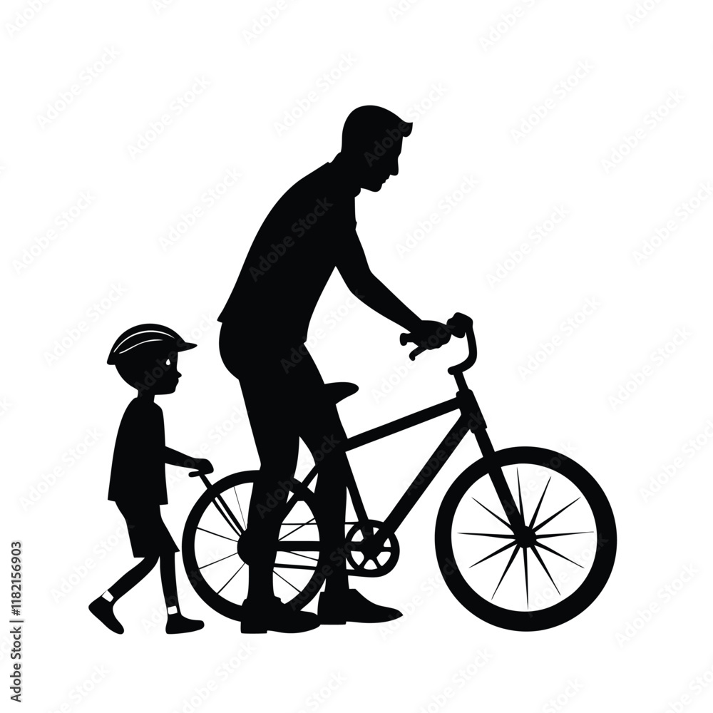 Fototapeta premium Father teaching child to ride bike.