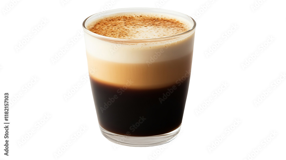 Beverage in a transparent container with layered liquid against Beverage in a transparent container with layered liquid against