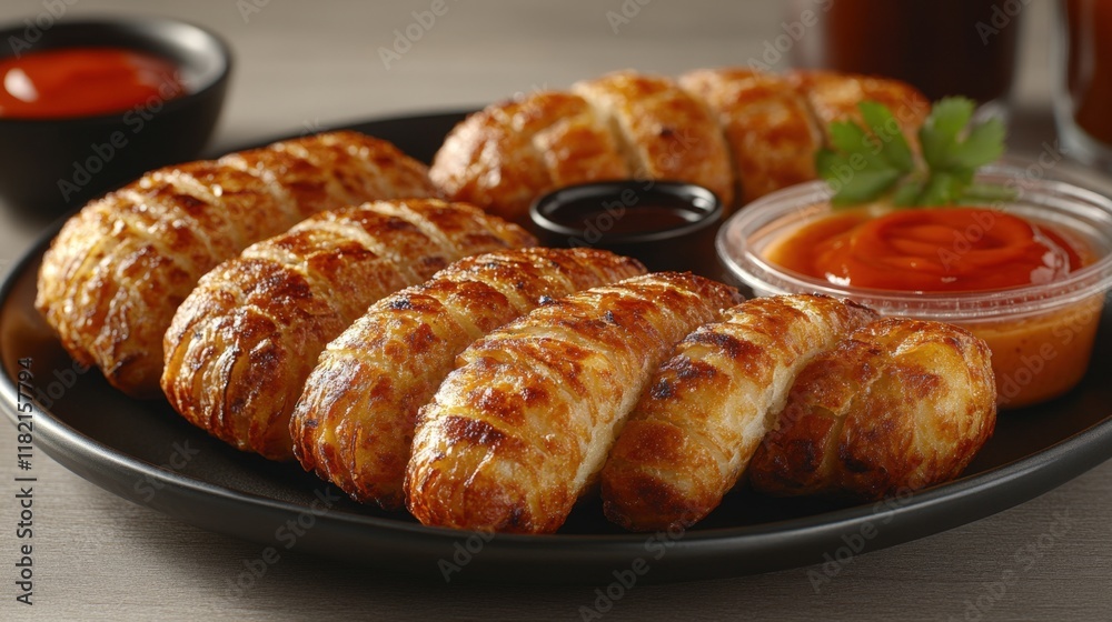 Crispy Baked Pastries with Dipping Sauces Crispy Baked Pastries with Dipping Sauces