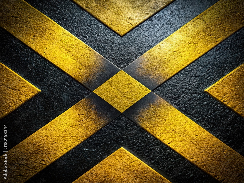 Dark background, yellow-black diagonal stripes, low light photography. Dark background, yellow-black diagonal stripes, low light photography.