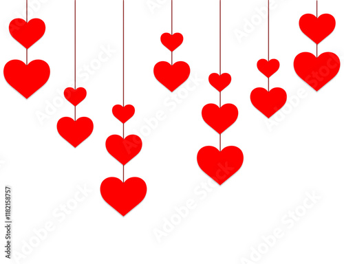 hanging valentine red hearts on strings