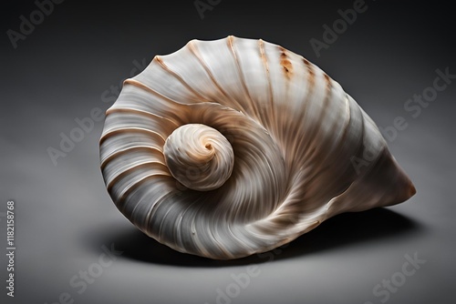 Close-up of a conch shell with a dark background and soft lighting.
