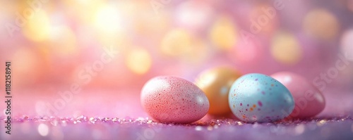 Background, eggs and color for holiday, vacation and easter season with color, chocolate and celebration. Flowers, banner and decoration in abstract for creative wallpaper, Generative AI