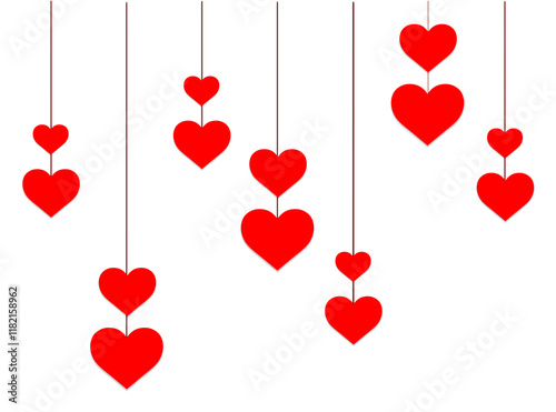 hanging valentine red hearts on strings
