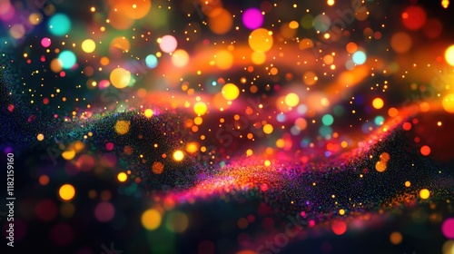 A vibrant, abstract representation of undulating waves formed by a grid of colorful dots,