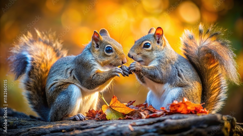 Documentary AI art: squirrels fight, then share a nut in harmony. Documentary AI art: squirrels fight, then share a nut in harmony.