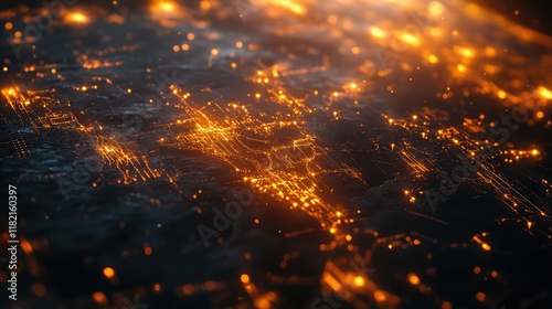 A digital world map rendered in glowing blue and red tones,