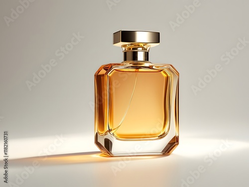 Luxurious Golden Perfume in Faceted Glass Bottle. mockup perfume image 


