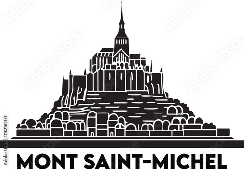Le Mont-Saint-Michel France postcard silhouette vector isolated on white background.