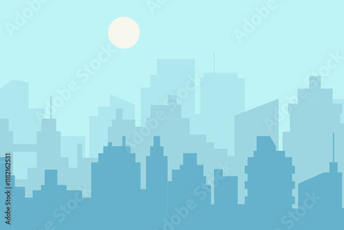 City skyline vector illustration. Urban landscape cityscape in flat style. cCity silhouette. Cityscape backgrounds. Daytime city skyline.