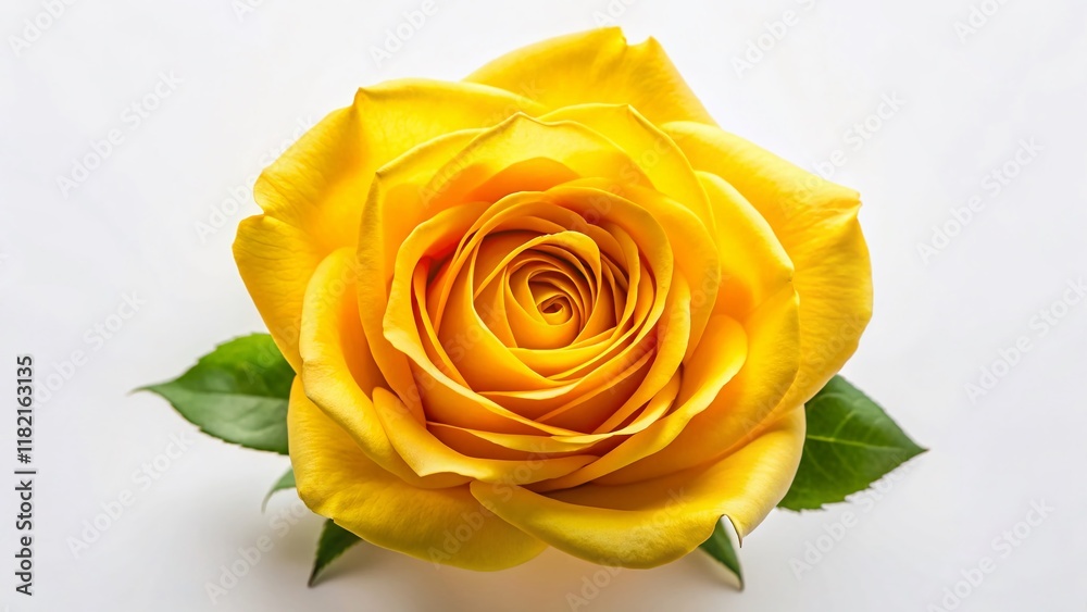 Stunning Aerial View of Single Yellow Rose Isolated on White Background Stunning Aerial View of Single Yellow Rose Isolated on White Background