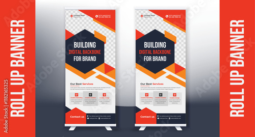 Roll up banner signage design template, Vertical roll up, x-stand, exhibition display, Marketing, Promotion, abstract background, pull up design,