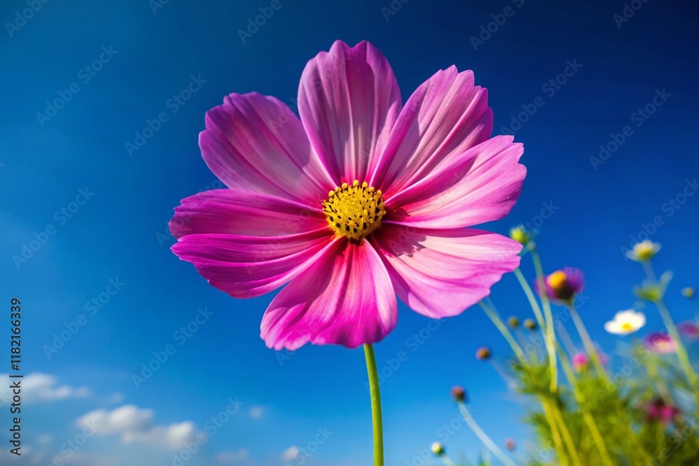 Stunning Cosmos Flower Against Vivid Blue Sky - Vibrant Nature Photography Stunning Cosmos Flower Against Vivid Blue Sky - Vibrant Nature Photography