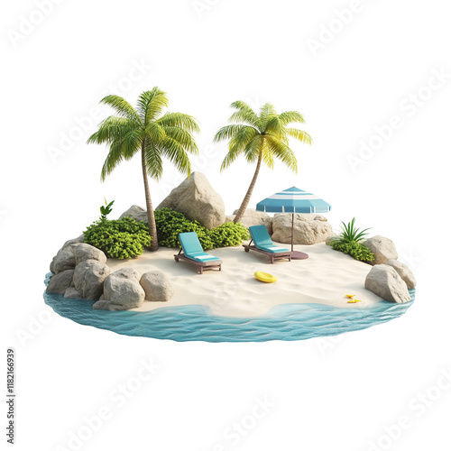 3d chilling on the beach   , island 