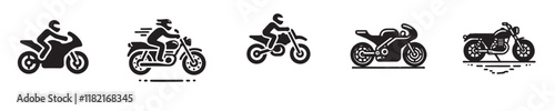 vector collection of silhouette icons of a person riding a motorbike