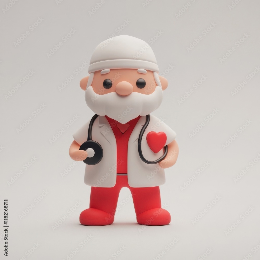 A cute cartoon doctor figure with a beard, wearing a white coat and holding a stethoscope, features a heart symbol on his coat. A cute cartoon doctor figure with a beard, wearing a white coat and holding a stethoscope, features a heart symbol on his coat.