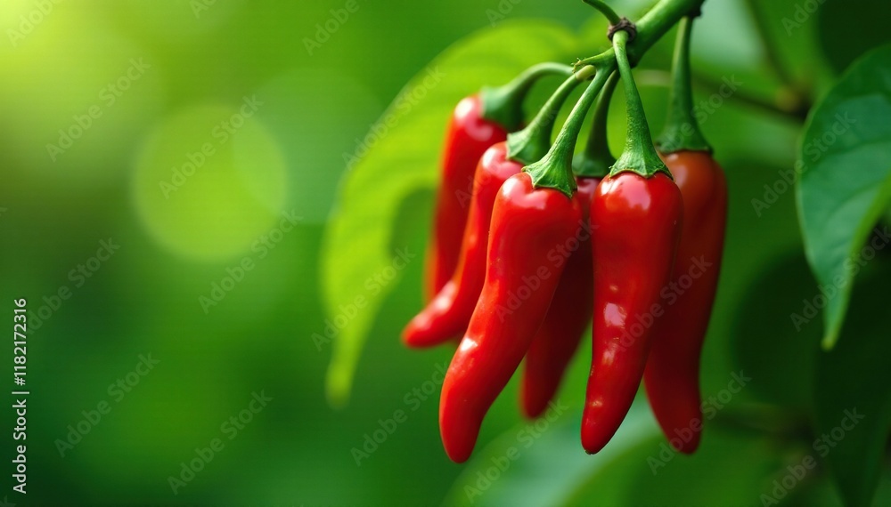 Fresh organic red hot chilli peppers clustered on a green branch, hot_peppers, fresh_produce, greenery Fresh organic red hot chilli peppers clustered on a green branch, hot_peppers, fresh_produce, greenery