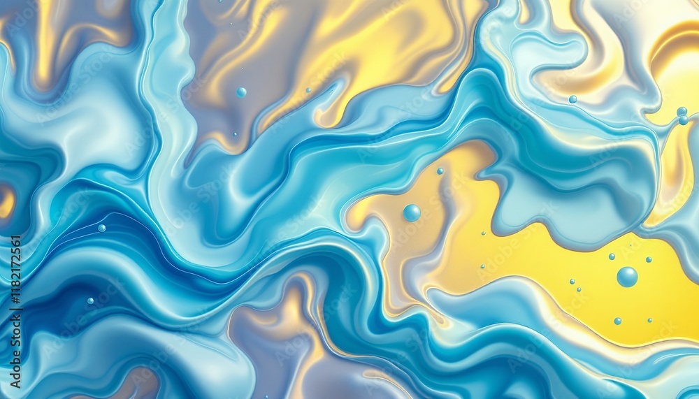 Fototapeta premium Abstract Fluid Art: Serene Blue and Golden Swirls