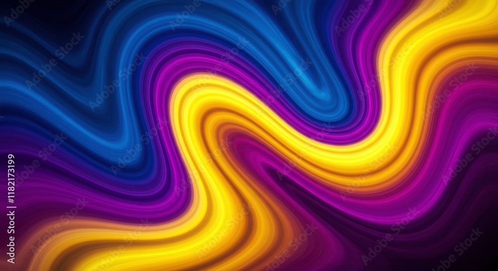 Obraz premium Liquid Abstract: An artistic interpretation of swirling, vibrant hues, featuring a captivating abstract pattern of yellow, blue, and purple lines, creating a dynamic and hypnotic visual. 