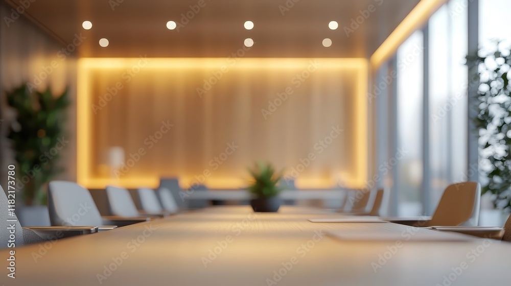 Spacious office meeting room with chairs and ambient lighting creating a contemporary and inviting workspace Spacious office meeting room with chairs and ambient lighting creating a contemporary and inviting workspace