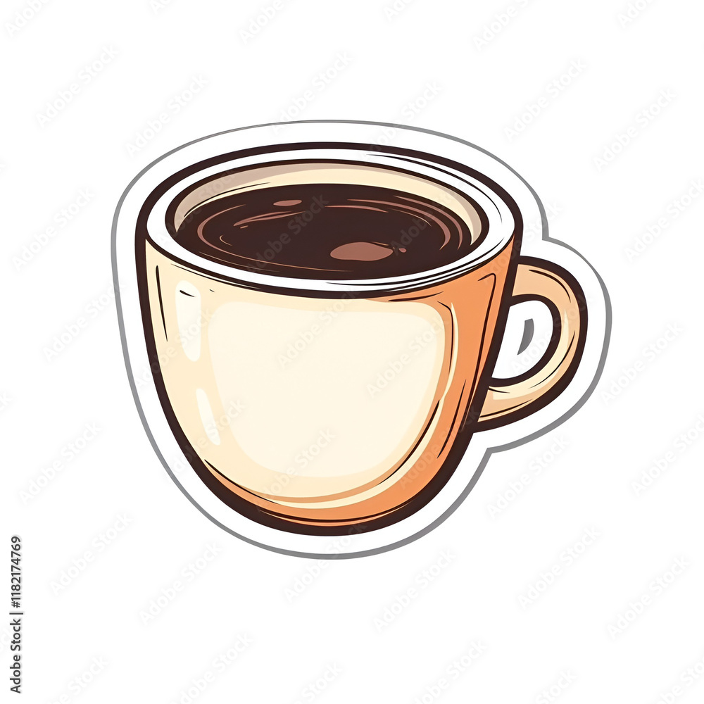 Obraz premium Coffee Mug Illustration Cartoon Style, Hot Beverage, Warm Drink, Brown Coffee