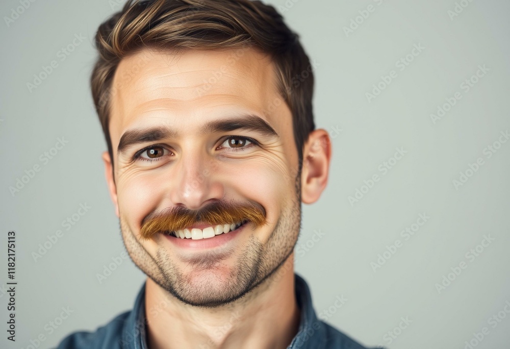Portrait of a man with a moustache, smiling and looking directly at the camera. Portrait of a man with a moustache, smiling and looking directly at the camera.