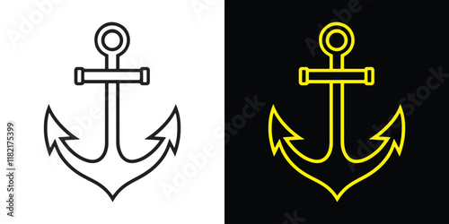Abstract black and white silhouette of a marine anchor in vector style.