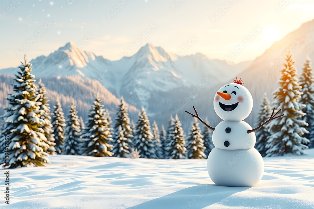 Obraz premium happy snowman in winter secenery with copy space