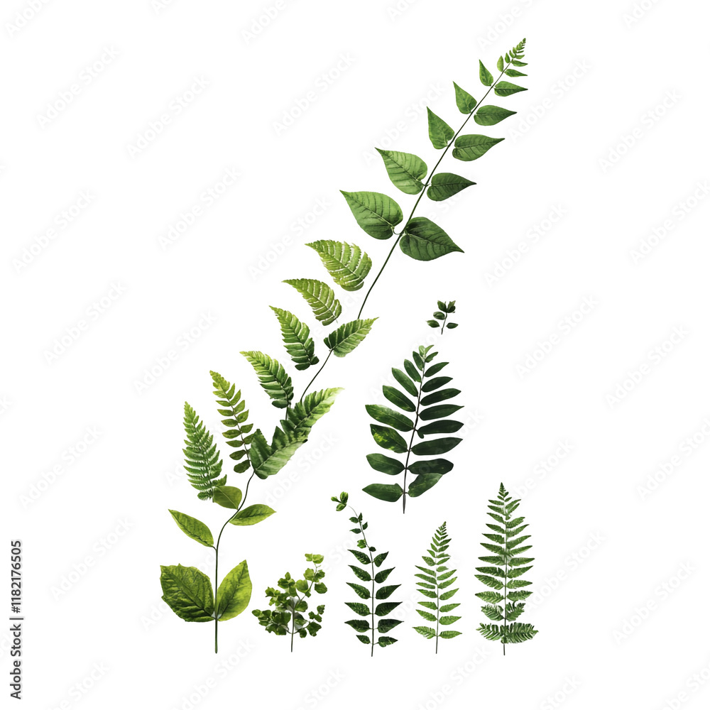 A Lush Collection of Diverse Ferns: Botanical Illustration A Lush Collection of Diverse Ferns: Botanical Illustration